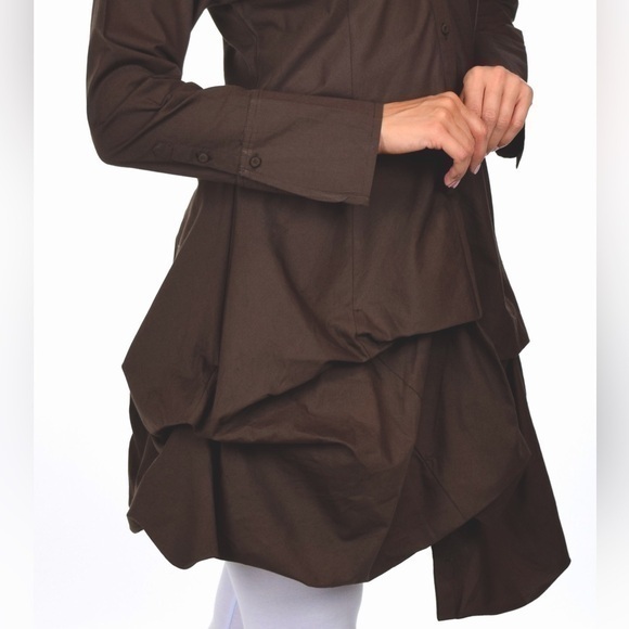 Designer Puckered Look Button Down Uneven Swing Dress Shirt Top Size S cotton - Picture 1 of 7